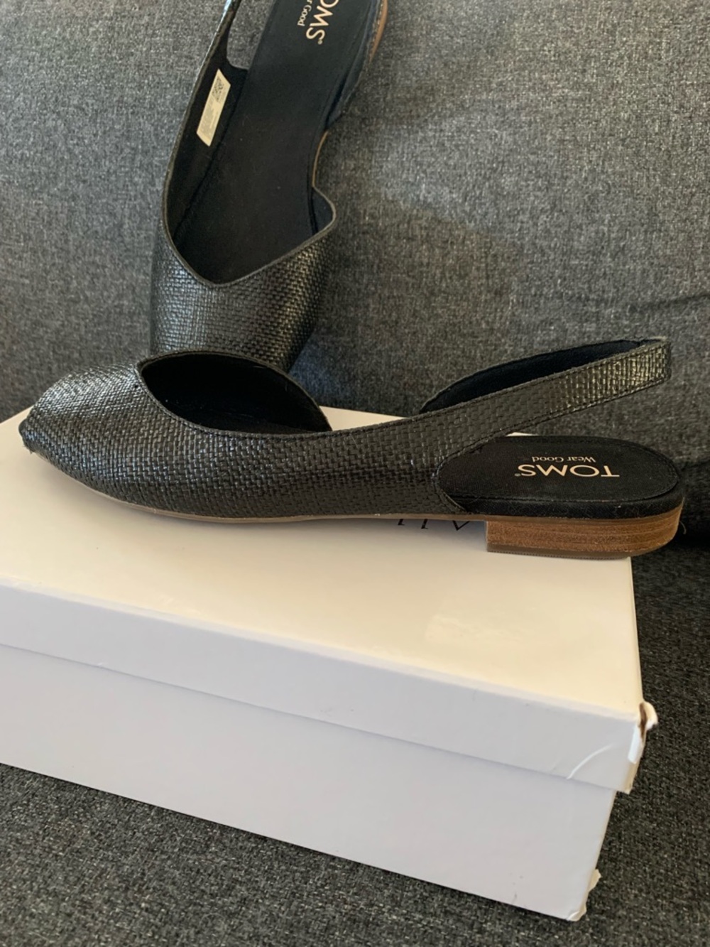 TOMS Black Textured Slingback Mules - Picture 2 of 2